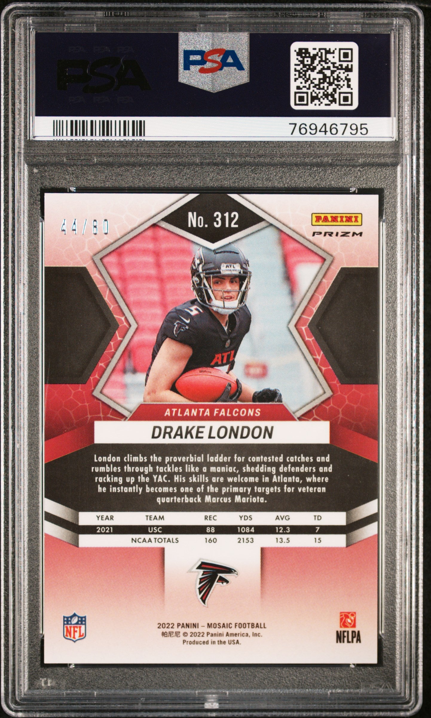 2022 Panini Mosaic Fusion Red/Yellow Choice id#/80 Drake London Rookie #312 PSA 9 Mint - walk-of-famesports