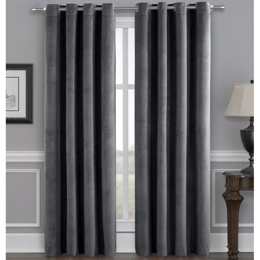 Total Blackout Gray Velvet Curtain Panels, 52 x 96 in, 2-Pack
