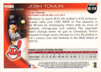 2010 Topps Update Josh Tomlin RC US-319 Cleveland Indians