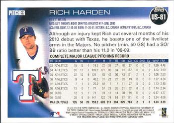 2010 Topps Update Rich Harden US-81 Texas Rangers