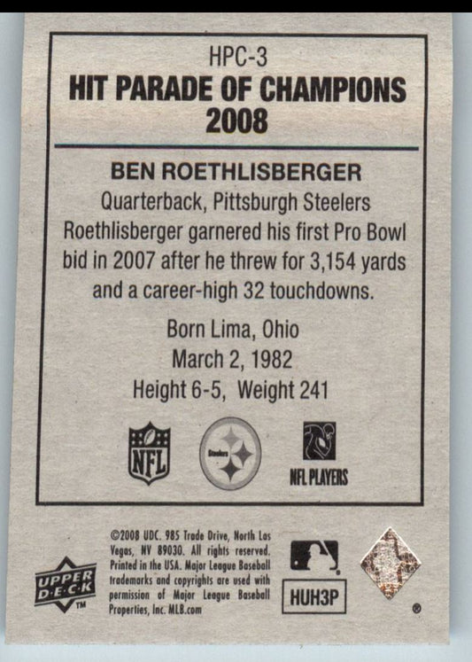 2008 UPD Hit Parade Of Champions Ben Roethlisberger Mini Card #HPC-3 Pittsburgh Steelers