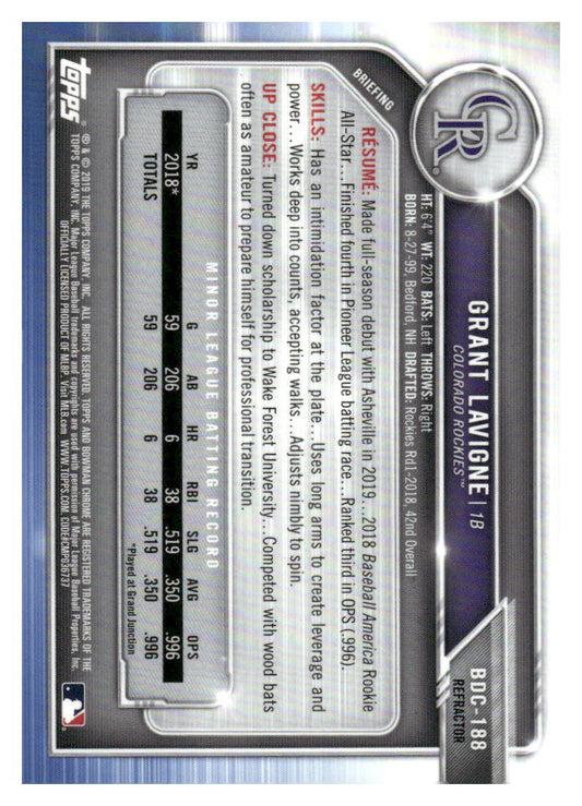 2019 Bowman Draft #BDC-188 Grant Lavigne Chrome