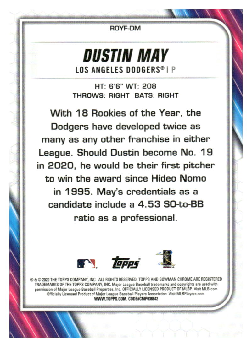 2020 Bowman Mega Box Green Mojo Refractor /99 Dustin May #ROYF-DM Rookie RC