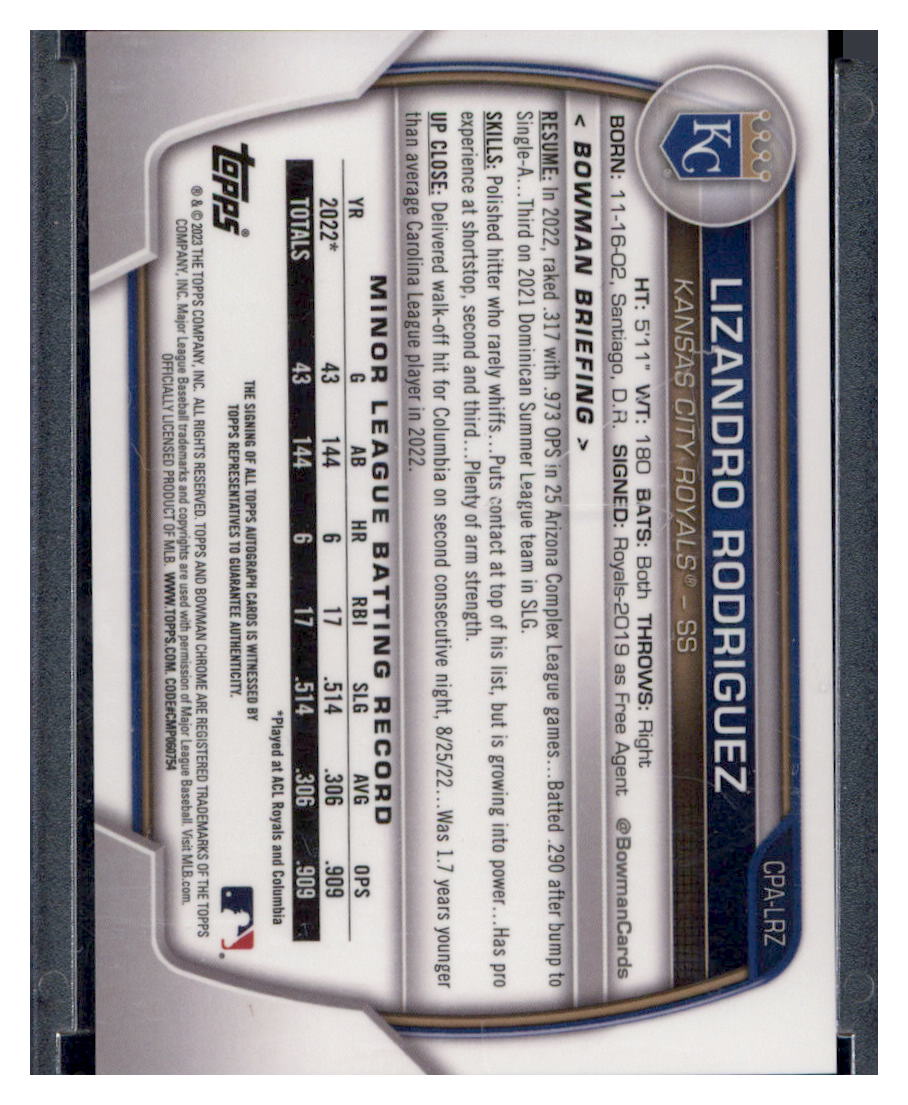 2023 Bowman Chrome Autographs Speckle Refractor Lizandro Rodriguez /299 #CPA-LRZ