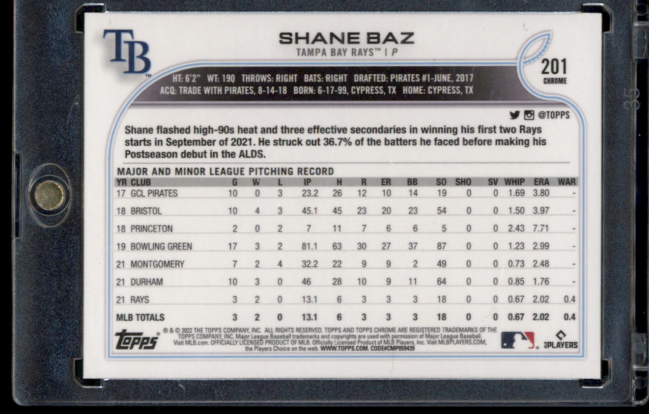 2022 Topps Chrome Sonic #201 Shane Baz Black & White RayWave