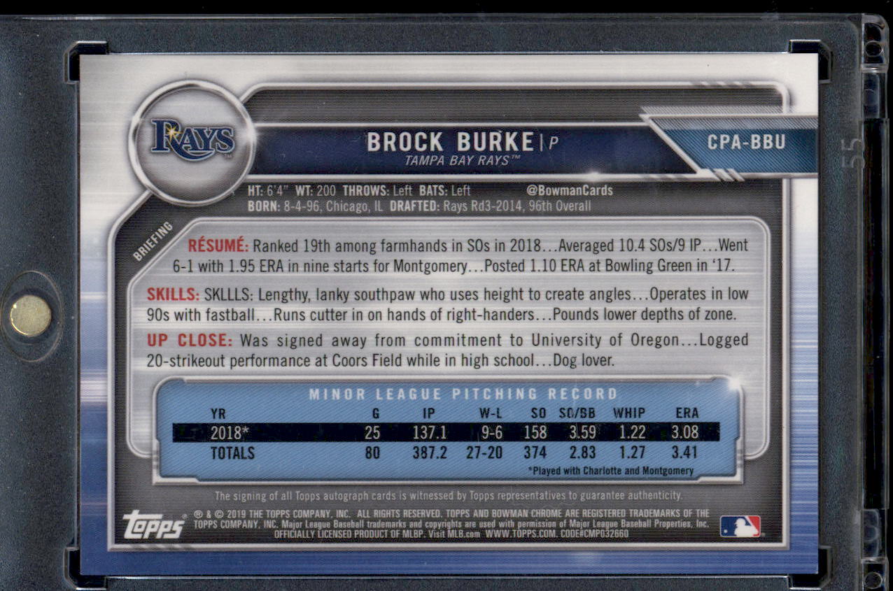 2019 Bowman #CPA-BBU Brock Burke Chrome Prospect Autographs