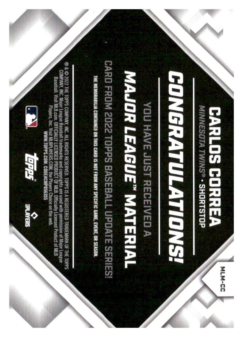 2022 Topps Update #MLM-CC Carlos Correa Major League Material Relics