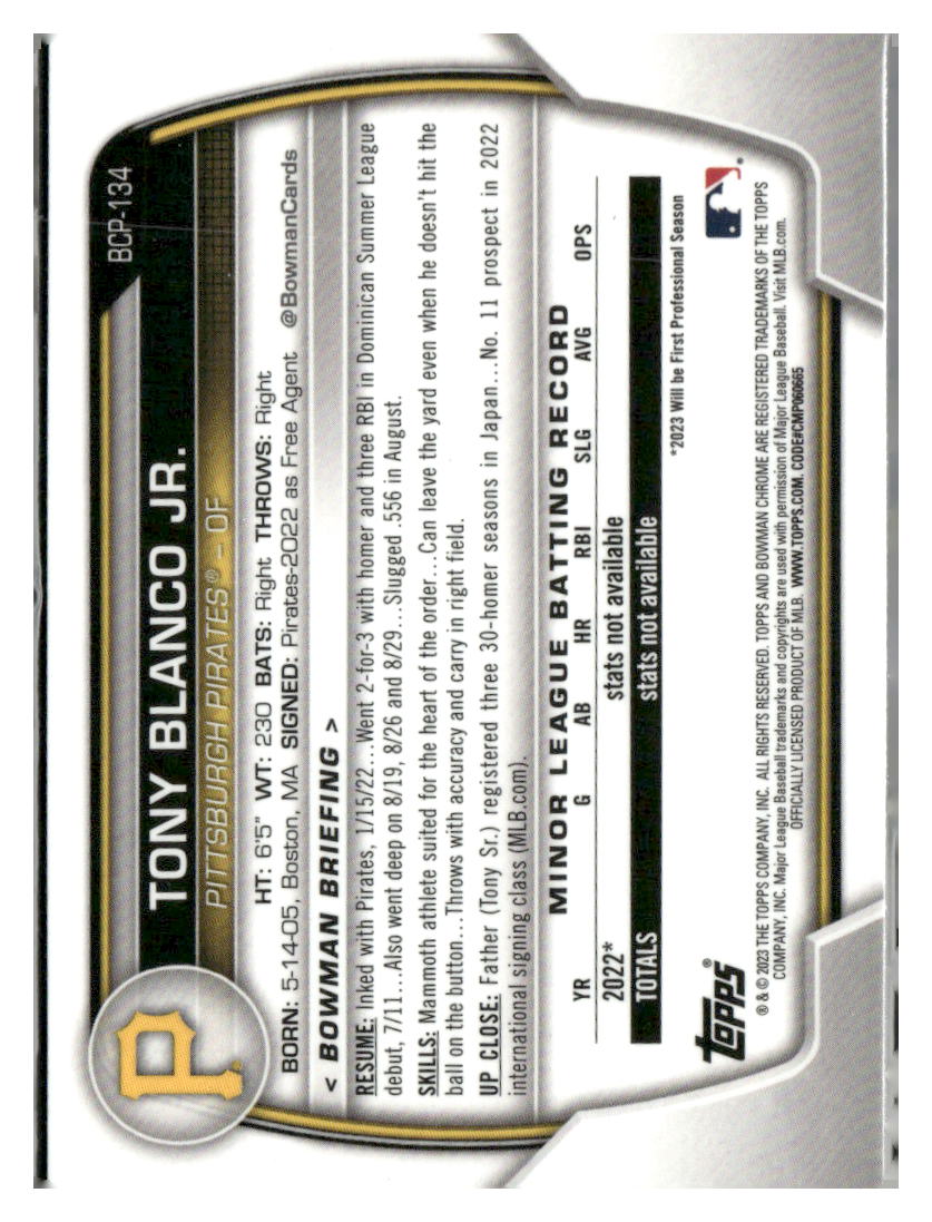 2023 Bowman #BCP-134 Tony Blanco Jr. Chrome Prospects Atomic Refractor