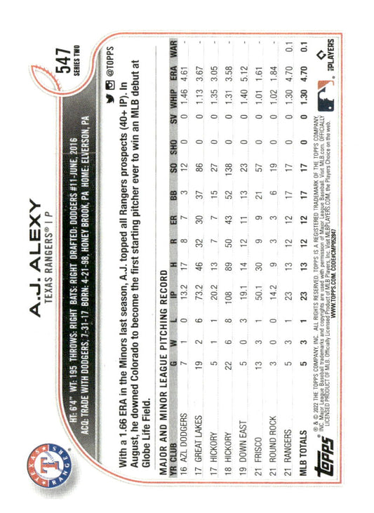 2022 Topps #547 A.J. Alexy