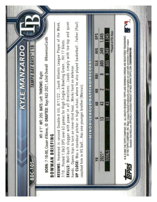 2022 Bowman Draft Sapphire Edition #BDC-105 Kyle Manzardo