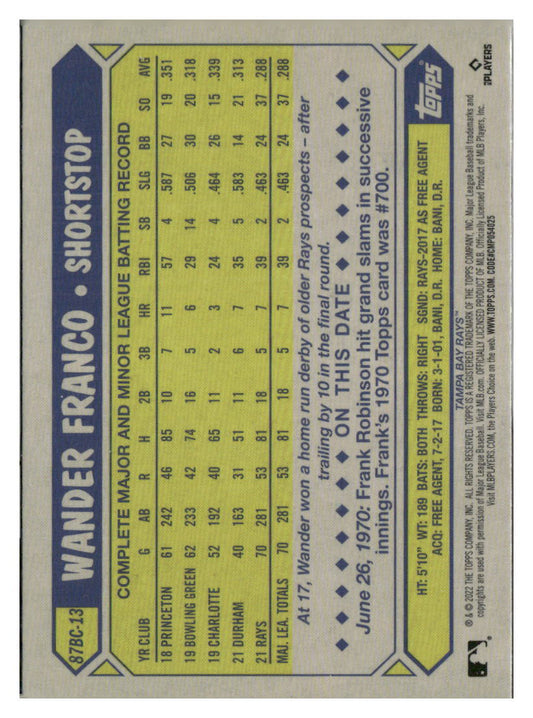 2022 Topps Chrome #87BC-13 Wander Franco 1987 Topps Baseball 35th Anniversary