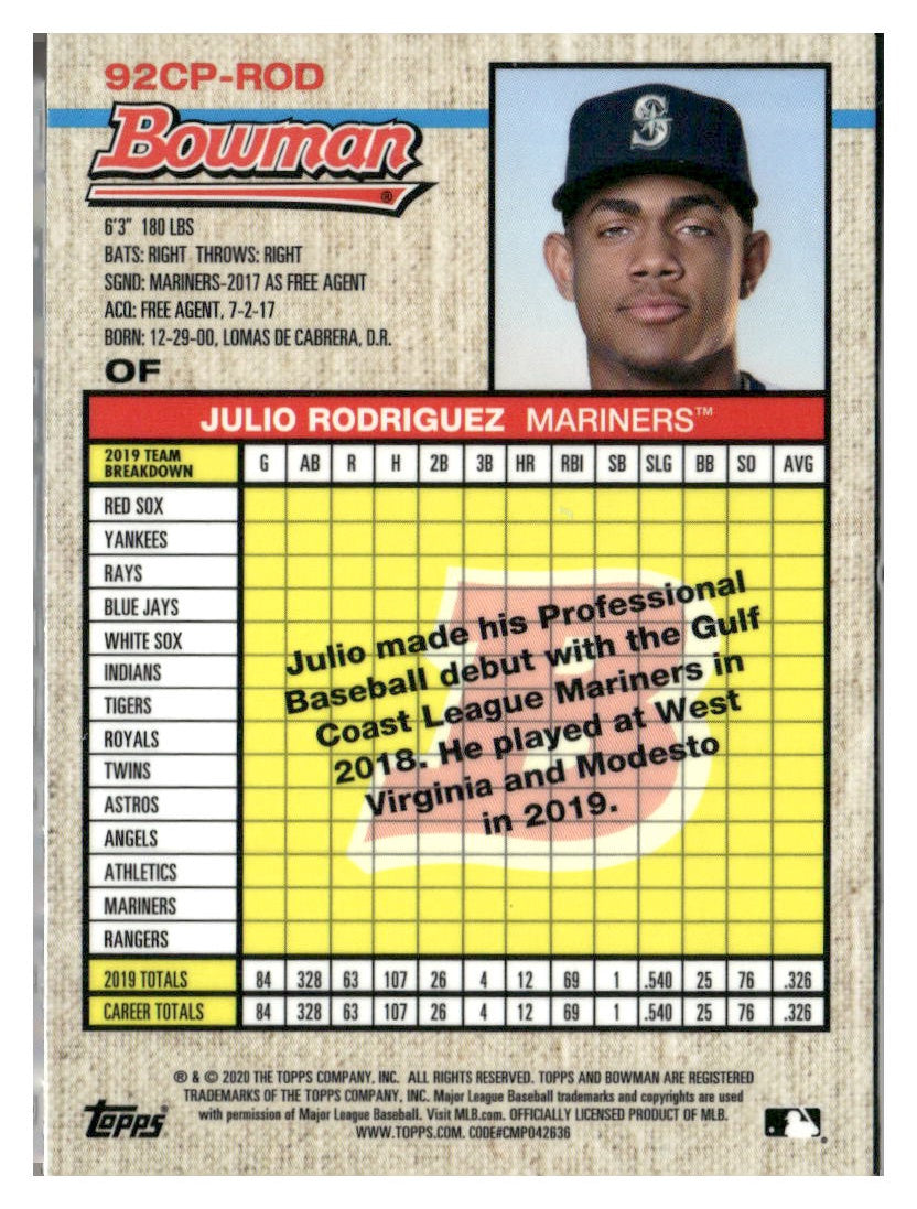2020 Bowman Heritage #92CP-ROD Julio Rodriguez Chrome Prospects