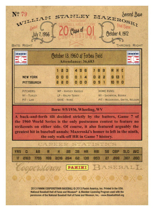 2013 Panini Cooperstown #79 Bill Mazeroski
