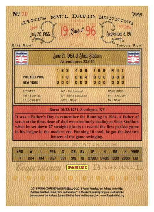 2013 Panini Cooperstown #70 Jim Bunning
