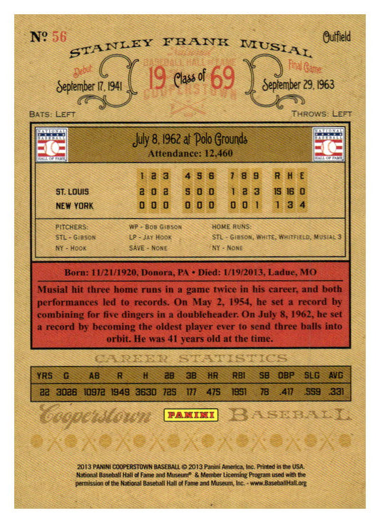 2013 Panini Cooperstown #56 Stan Musial