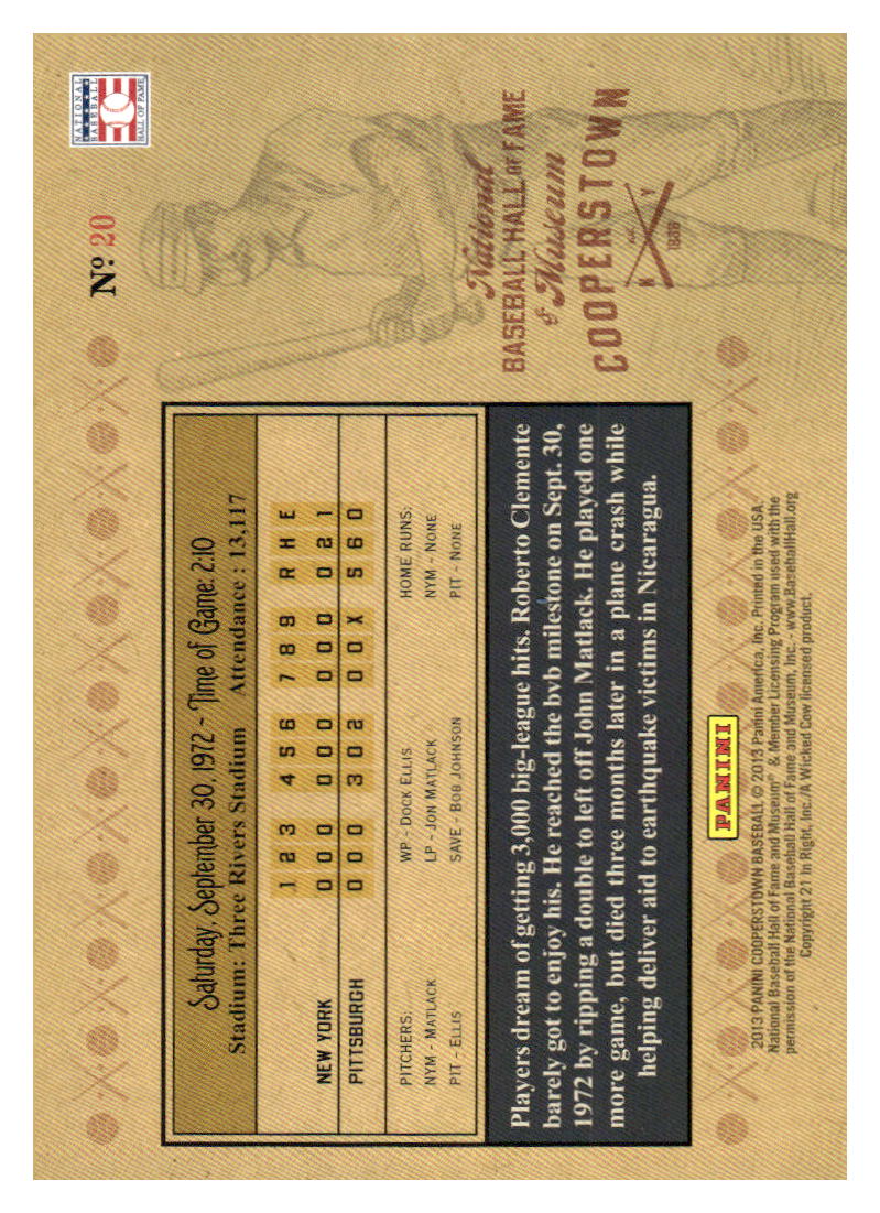 2013 Panini Cooperstown #20 Roberto Clemente Historic Tickets