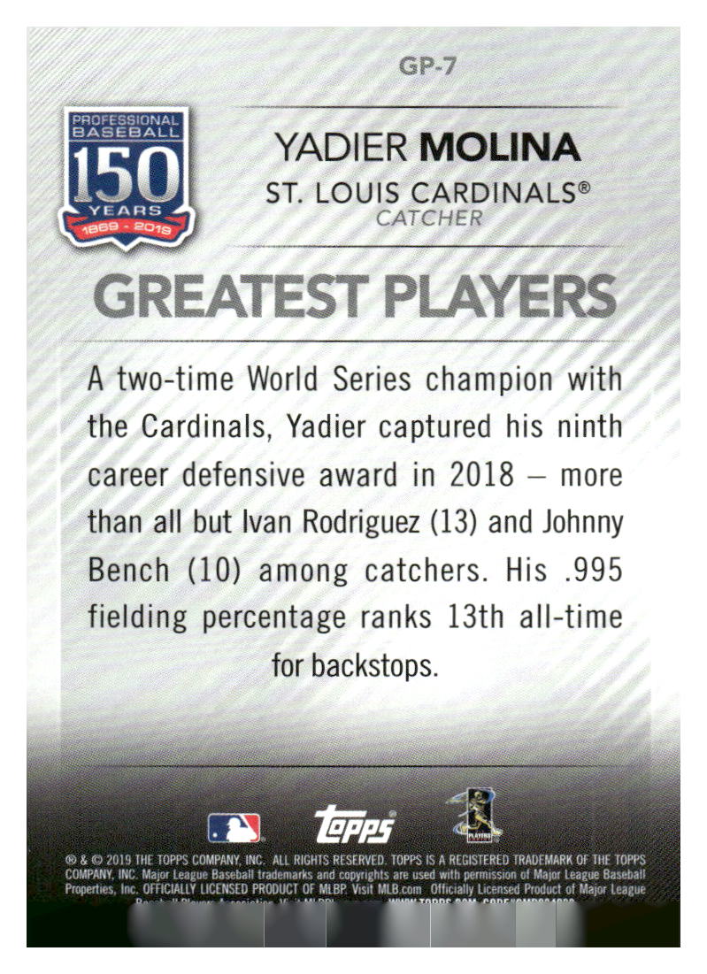 2019 Topps 150 Years Baseball Greatest Players #GP7 Yadier Molina