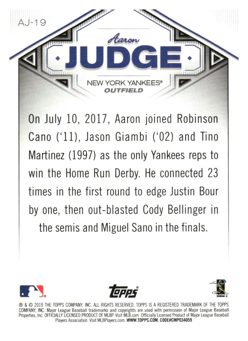 2019 Topps #AJ-19 Aaron Judge Aaron Judge Star Player Highlights