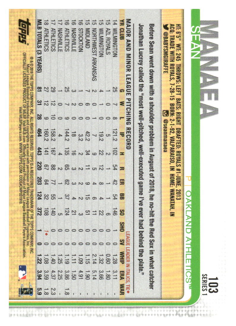 2019 Topps #103 Sean Manaea