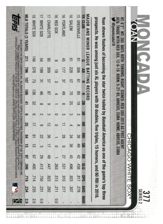 2019 Topps #377a Yoan Moncada