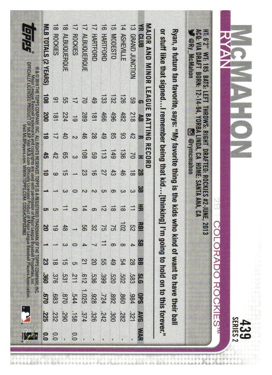 2019 Topps #439 Ryan McMahon
