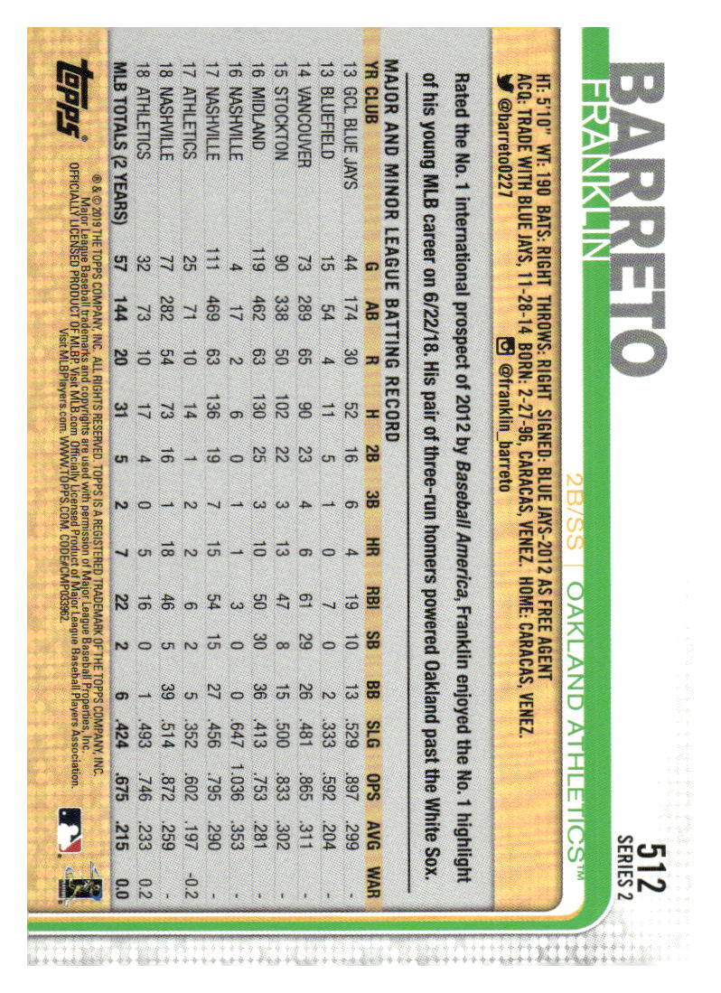 2019 Topps #512 Franklin Barreto Rainbow Foil