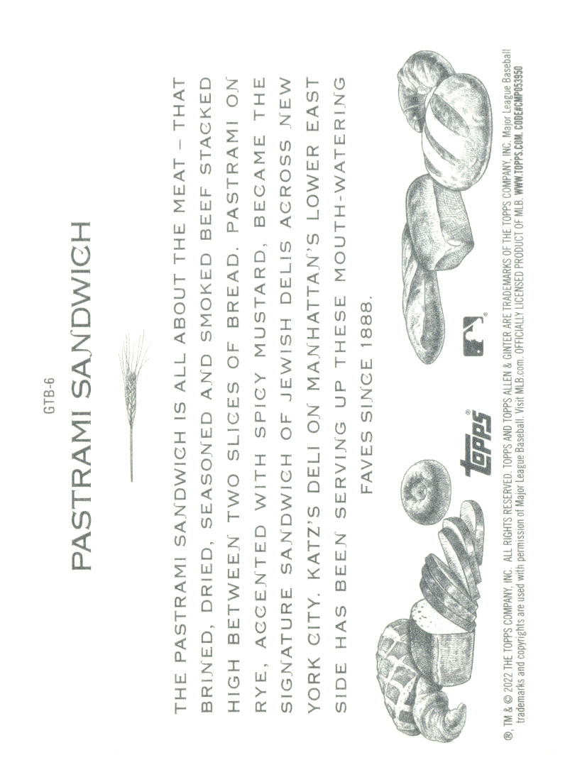 2022 Topps Allen & Ginter #GTB-6 Pastrami Sandwich Get That Bread