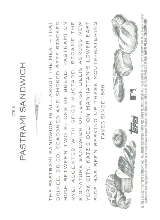 2022 Topps Allen & Ginter #GTB-6 Pastrami Sandwich Get That Bread