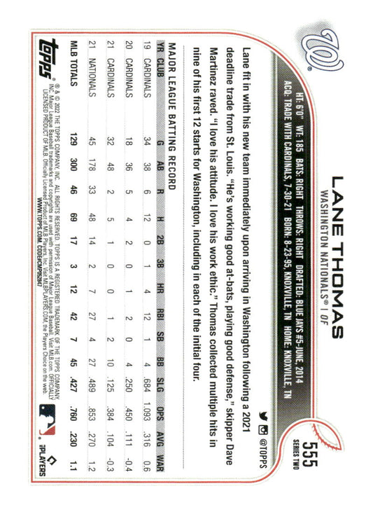 2022 Topps Washington Nationals #WAS-13 Lane Thomas