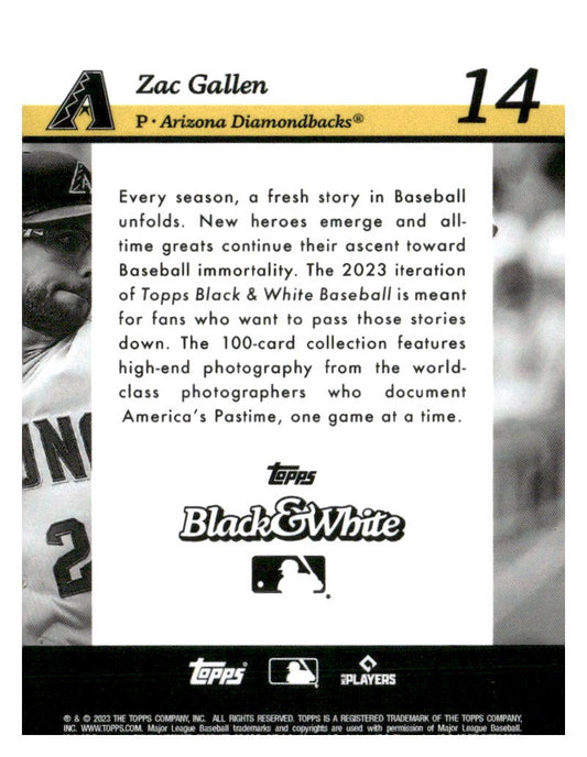 2023 Topps Black & White #14 Zac Gallen Color Photo Negative #/99