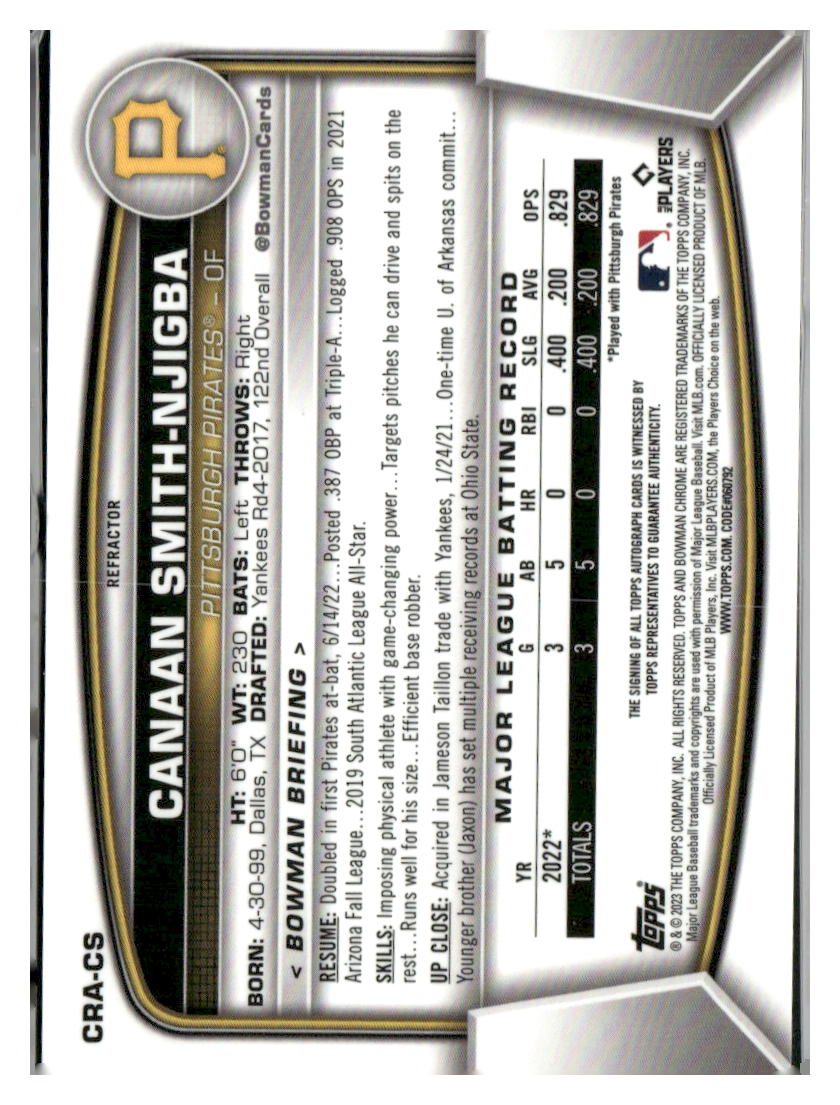2023 Bowman #CRA-CS Canaan Smith-Njigba Chrome Rookie Autographs Refractor #/499