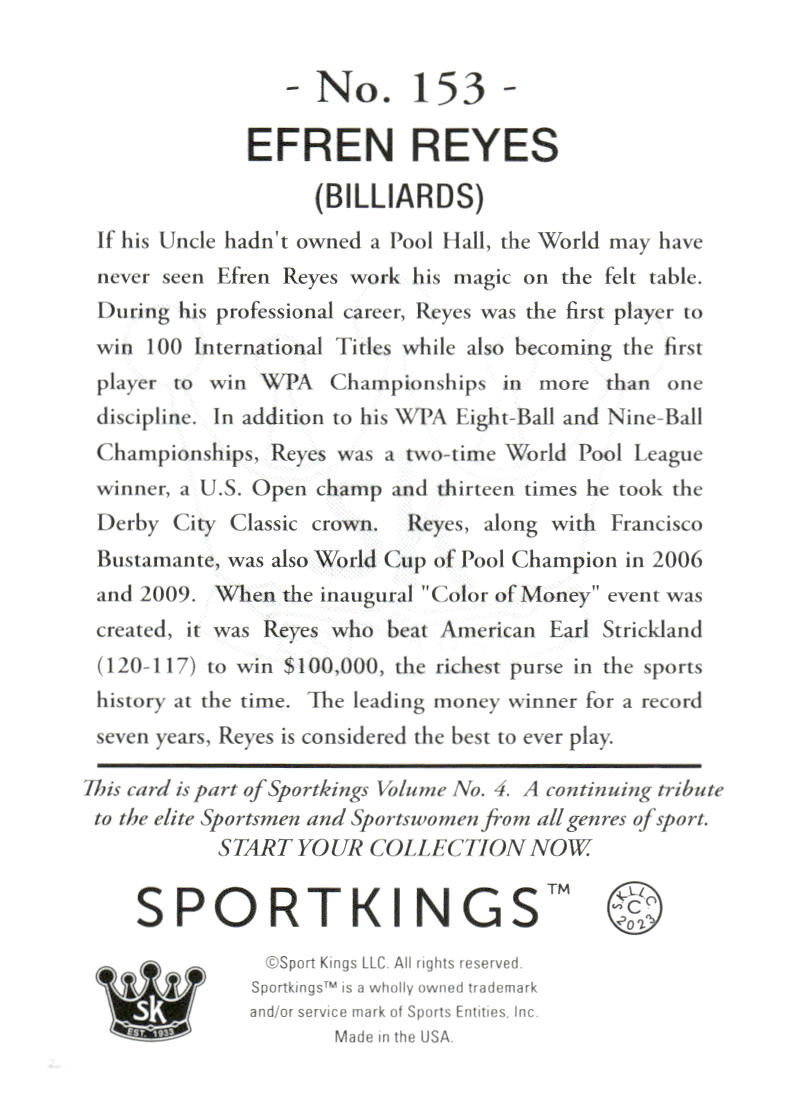 2023 Sportkings Volume 4 #153 Efren Reyes #153 Silver