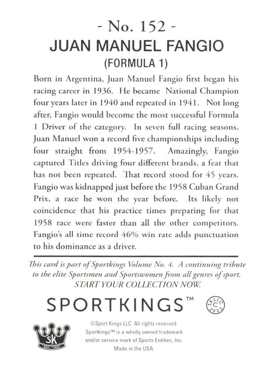 2023 Sportkings Volume 4 #152 Juan Manuel Fangio