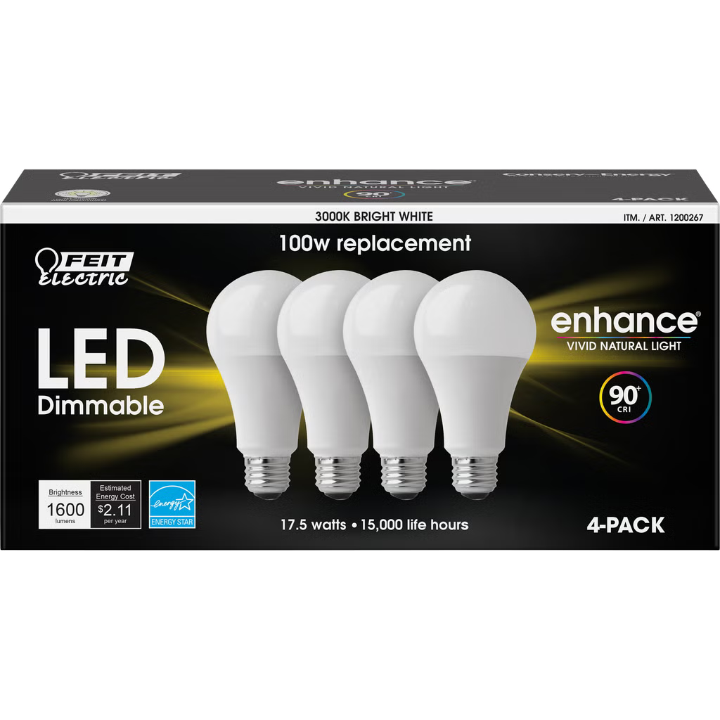 Feit Electric 17.5W Dimmable LED Bulbs, Selectable White, 4-Pack