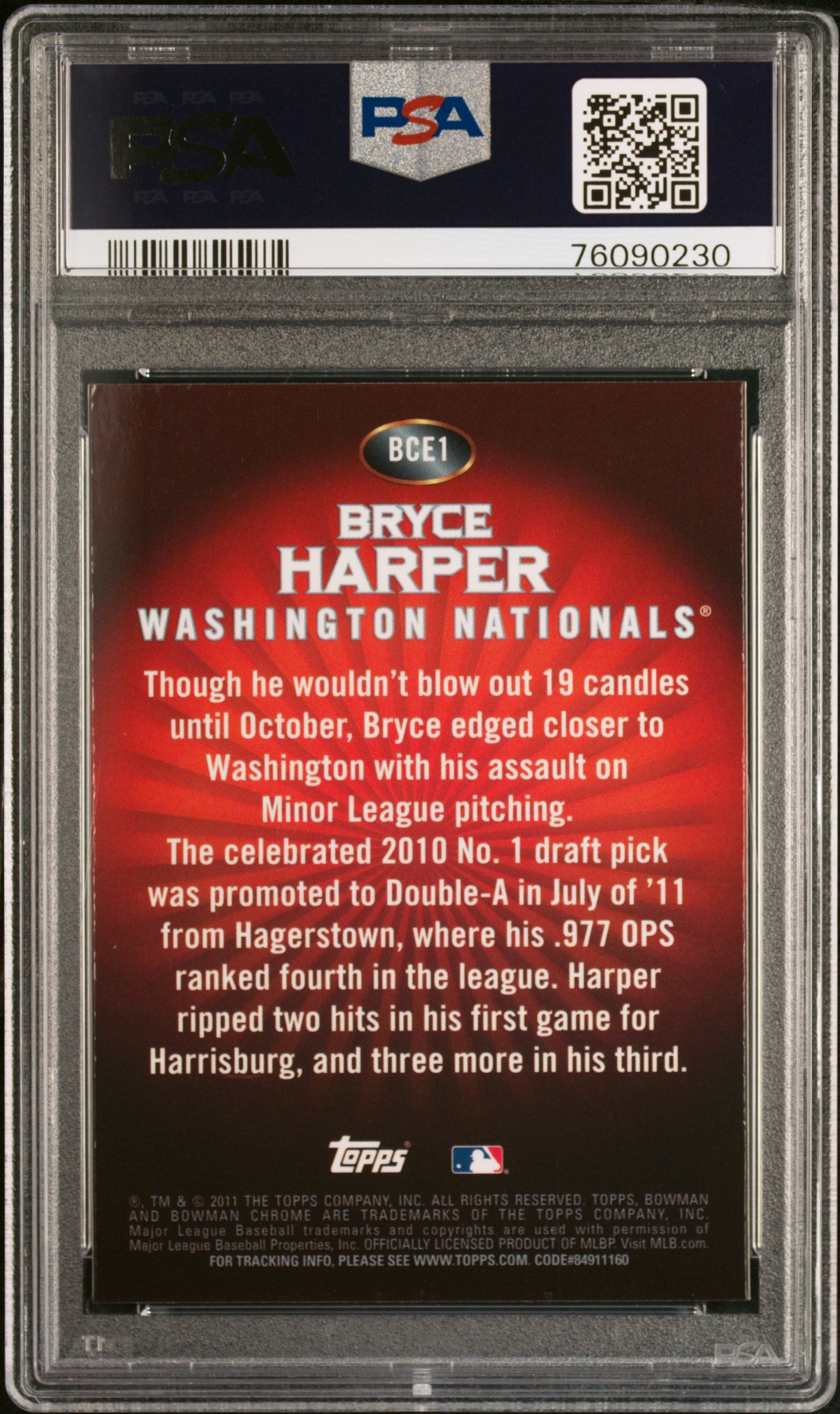 2011 Bowman Chrome #BCE1b Bryce Harper Bryce Harper Retail Exclusive Gold PSA 9