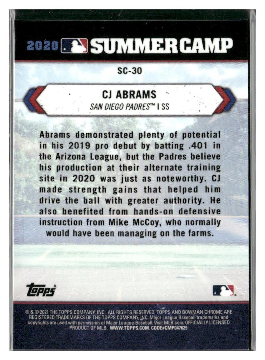 2021 Bowman Chrome #SC-30 CJ Abrams 2020 Summer Camp Atomic Refractor #/150