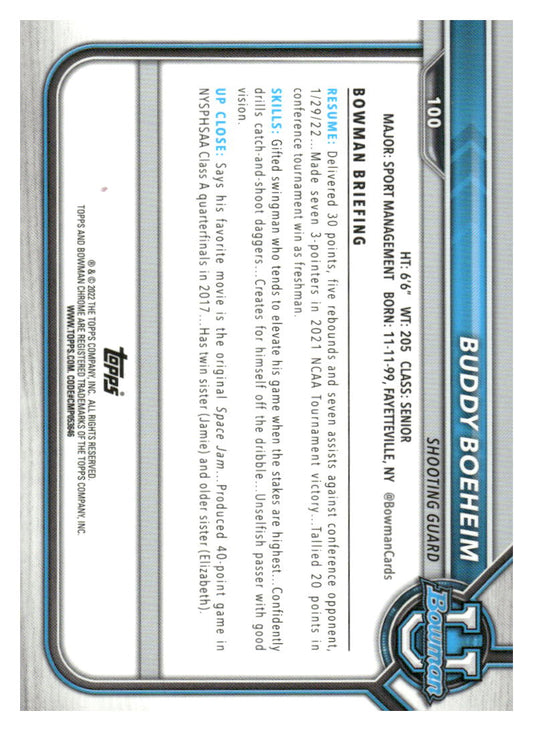2021-22 Bowman University #100 Buddy Boeheim Pink