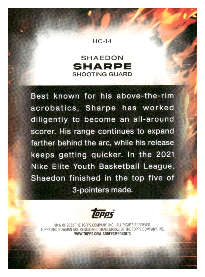 2021-22 Bowman University #HC-14 Shaedon Sharpe Heat Check