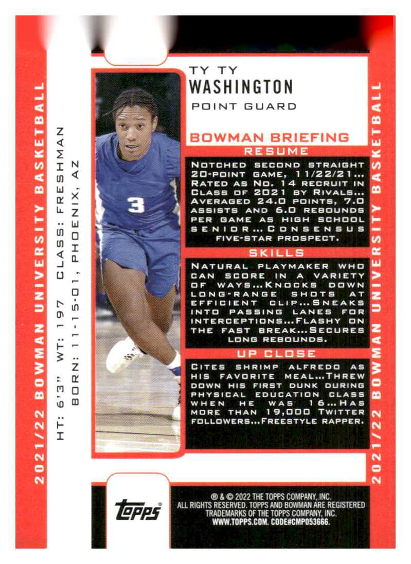 2021-22 Bowman University #2K3B-5 Ty Ty Washington 2003 Bowman