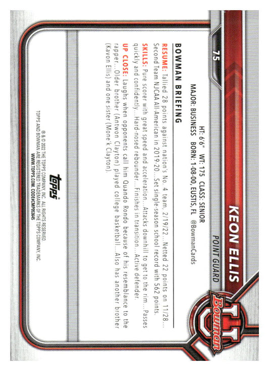 2021-22 Bowman University #75 Keon Ellis