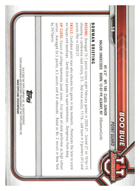 2021-22 Bowman University #58 Boo Buie