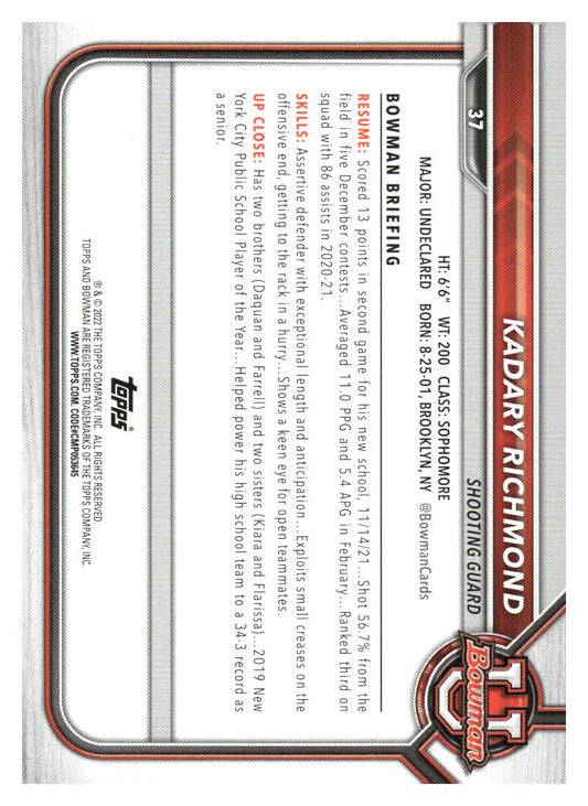 2021-22 Bowman University #37 Kadary Richmond