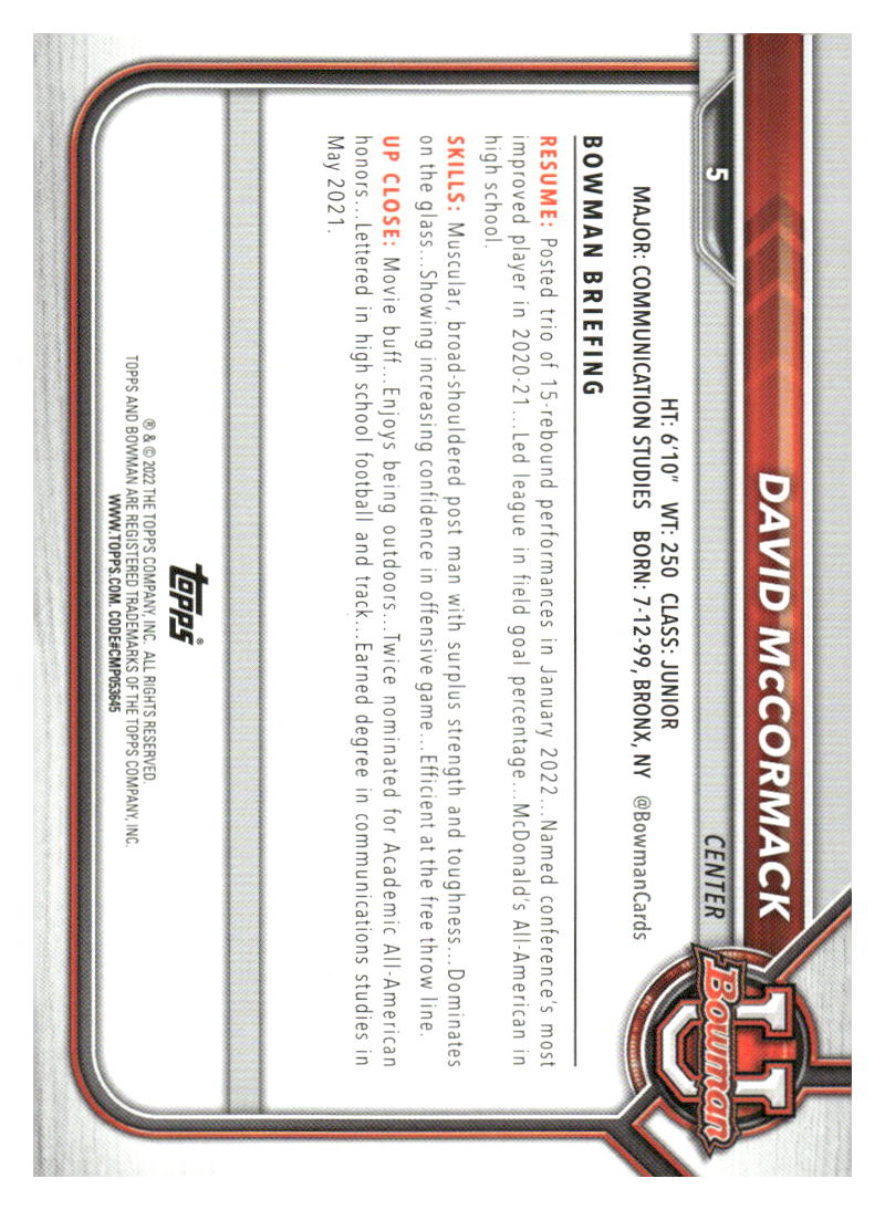 2021-22 Bowman University #5 David McCormack