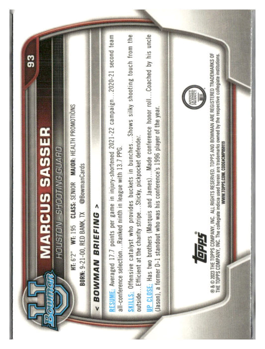 2022-23 Bowman University Chrome #93 Marcus Sasser