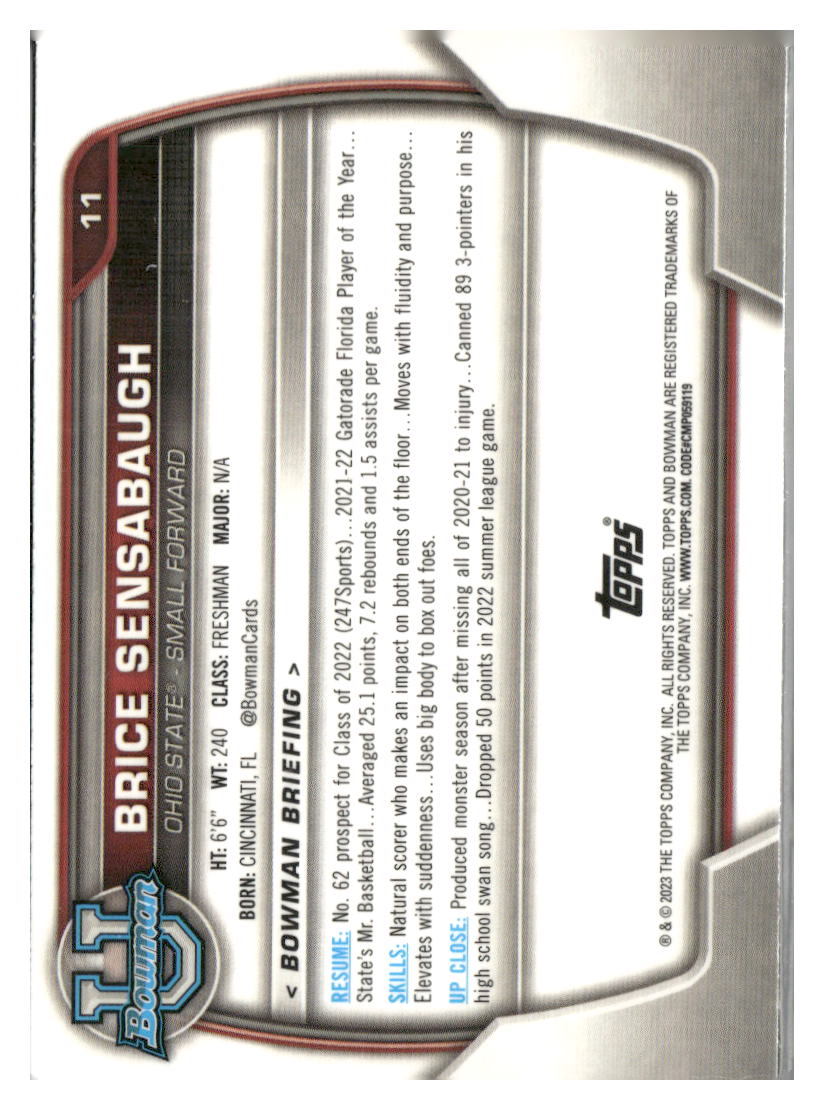 2022-23 Bowman University Chrome #11 Brice Sensabaugh Refractor
