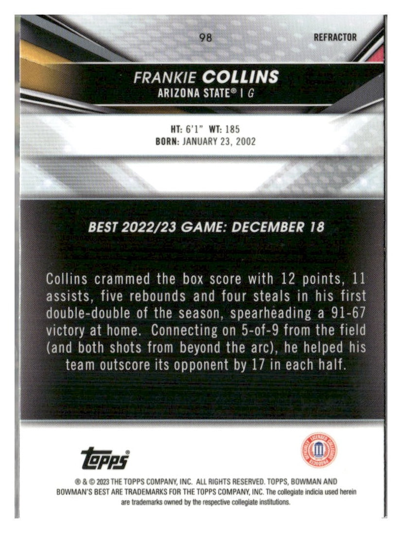 2022-23 Bowman University Best #98 Frankie Collins Refractors