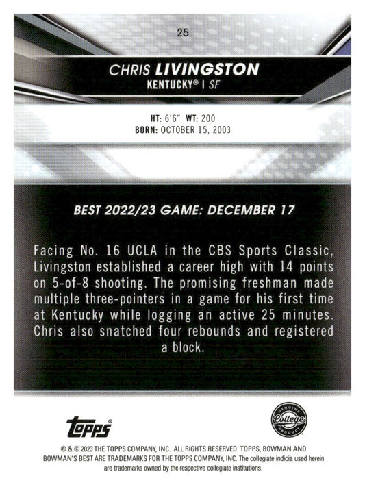 2022-23 Bowman University Best #25 Chris Livingston