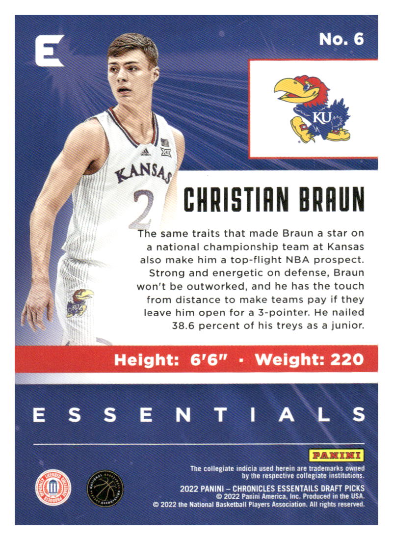 2022 Panini Chronicles Draft Picks #6 Christian Braun Essentials