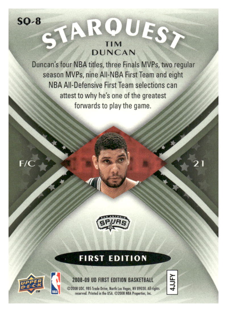 2008-09 Upper Deck First Edition #SQ-8 Tim Duncan StarQuest Green