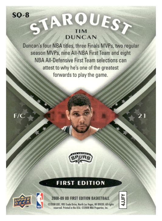 2008-09 Upper Deck First Edition #SQ-8 Tim Duncan StarQuest Green